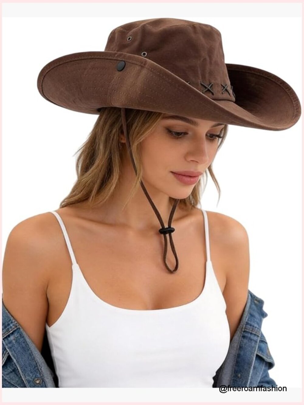 Women's Cowboy Hat Lace Up Wide Brim Fedora with String